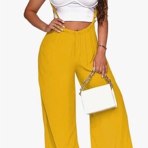 Women’s Yellow Suspender Pants | Wide Leg | Size M